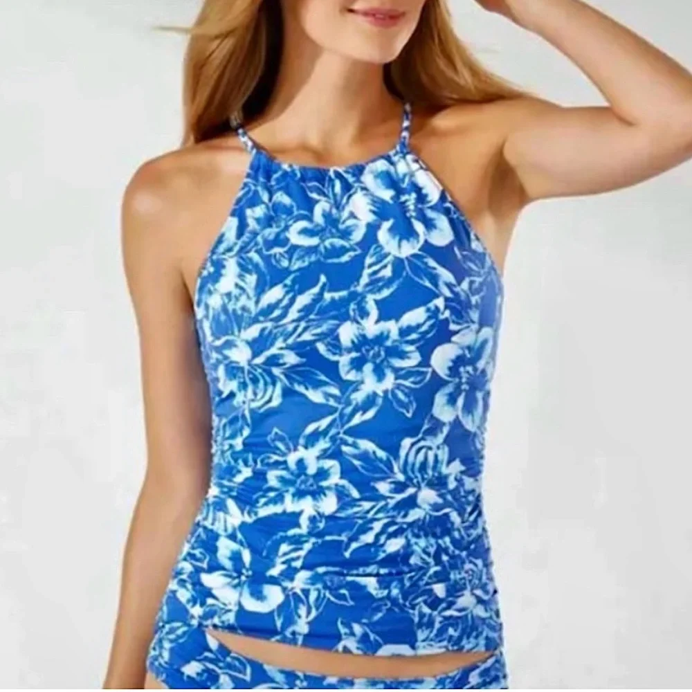 Tommy Bahama Scrolls Reversible High Neck Tankini Top